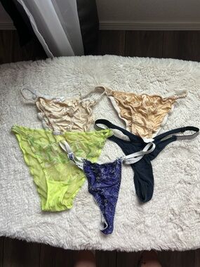 Mixed Brands Multi Color Lace Silk and Cotton Thong Panties Bundle Size XL